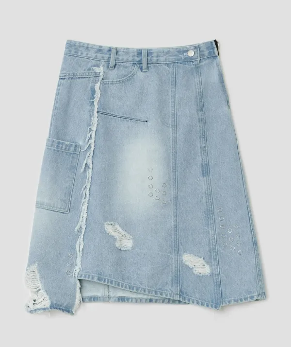 Spiked Dot Denim Skirt [Blue]