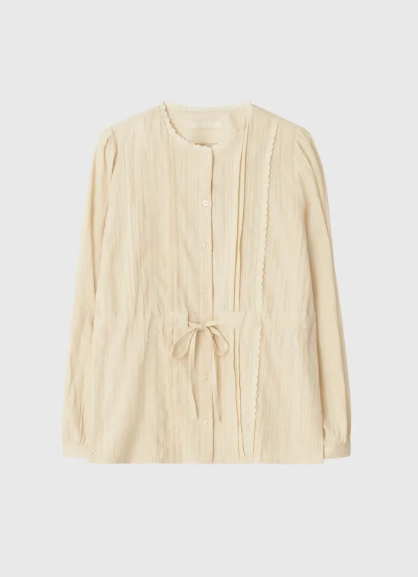 [단독] Vintage lace pintuck string line blouse - butter