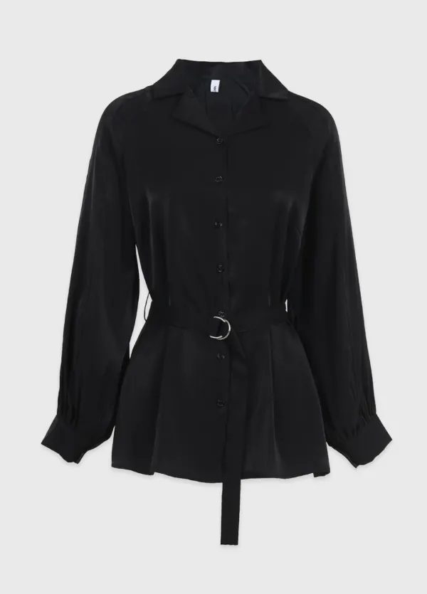 [44-120] Maelledi Open Collar Blouse 마엘디 오픈 카라 블라우스 (겨울-가을-벨트세트-벨트조절-루즈핏-페미닌-롱슬리브-데일리룩-출근룩-격식룩-체형커버-빅사이즈-자체제작)