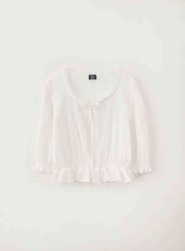 멜로우 컷팅 넥 블라우스_Ivory