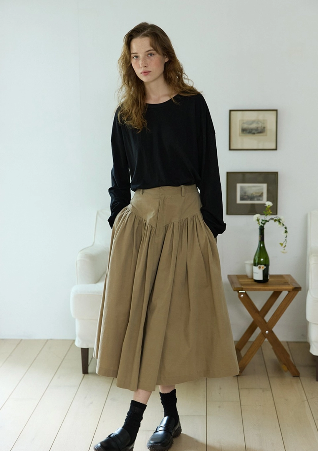 오픈도어 Godet Flare Long Skirt Beige 상품 이미지 2