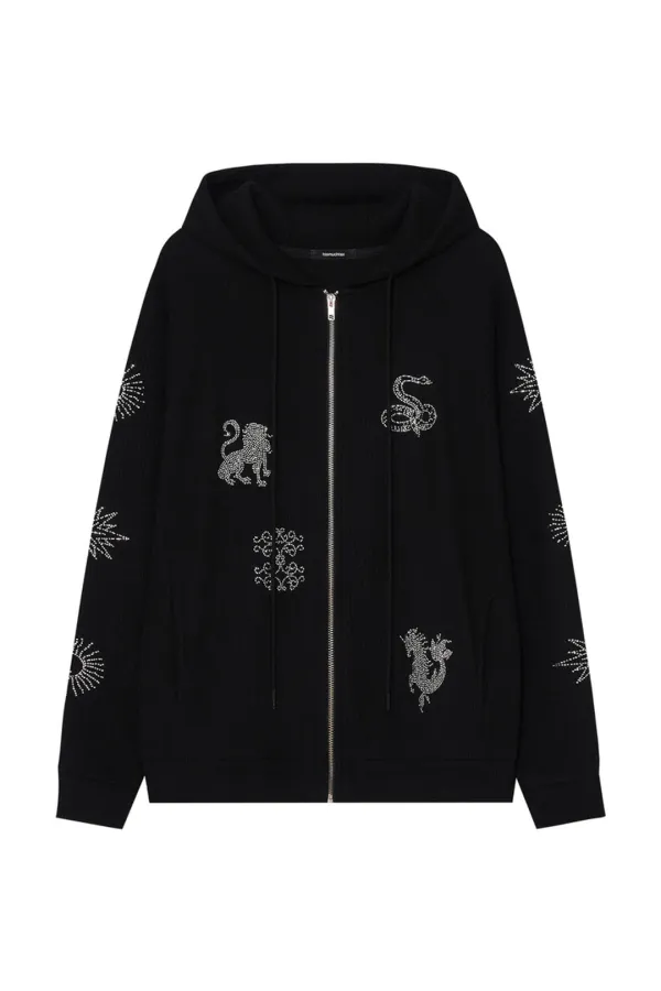 ZODIAC HOTFIX WAFFLE ZIP-UP HOODIE (BLACK)