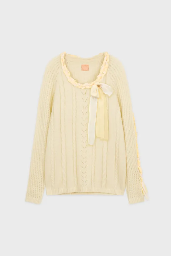 Lace-Up Ribbon Knit (Cream)