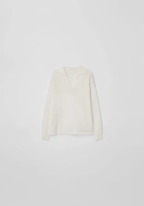 Linen open-collar airy knit (Ivory)