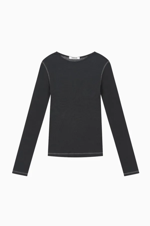 LINE TRACE LONG T-SHIRT, CHARCOAL