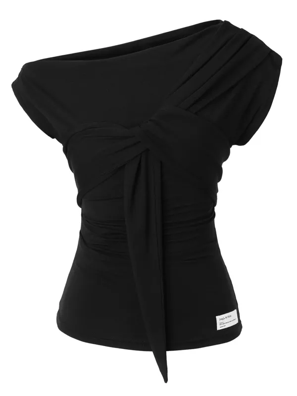 [10th Reorder] Drape Flow Tie Top (black)