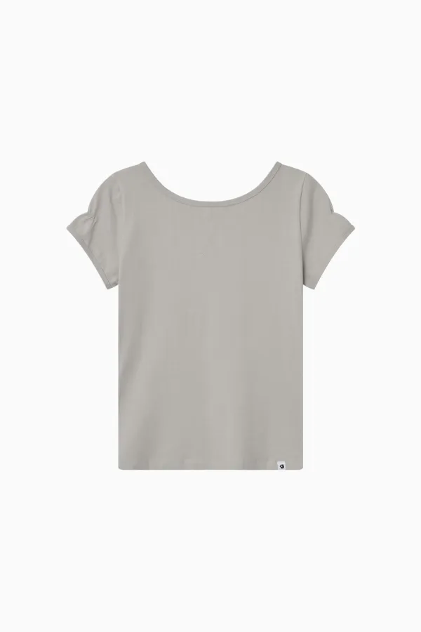 BACK BUTTON SHIRRING T-SHIRT, KHAKI GRAY