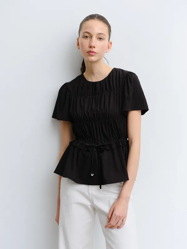TVR RUFFLE SHIRRING BLOUSE_BLACK