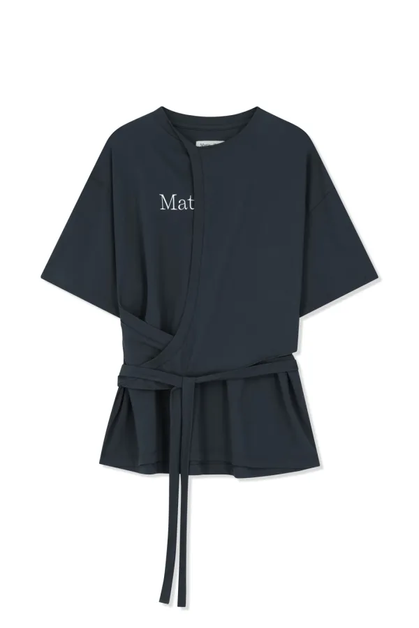TIE DETAIL DRAPED LOGO TOP IN CHARCOAL