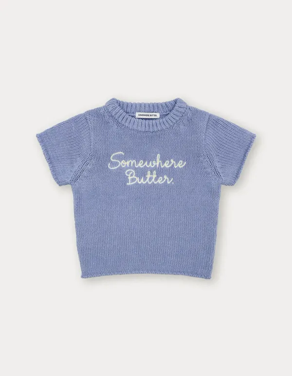 Cotton Letter Half Knit - Light Blue