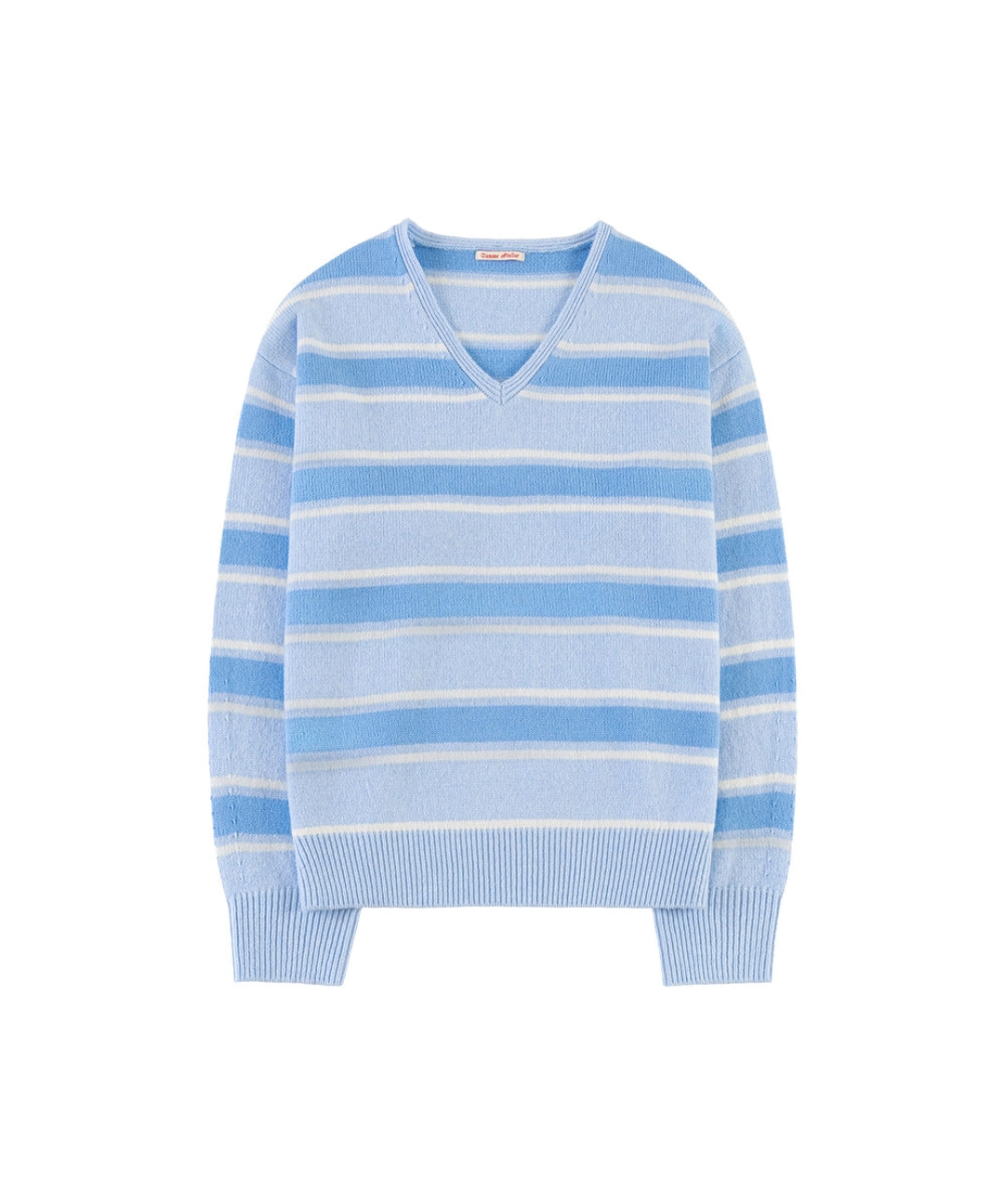 반원 아뜰리에 KN4280 스트라이프 브이넥 니트_Powder blue 상품 이미지 1