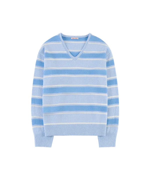 KN4280 스트라이프 브이넥 니트_Powder blue