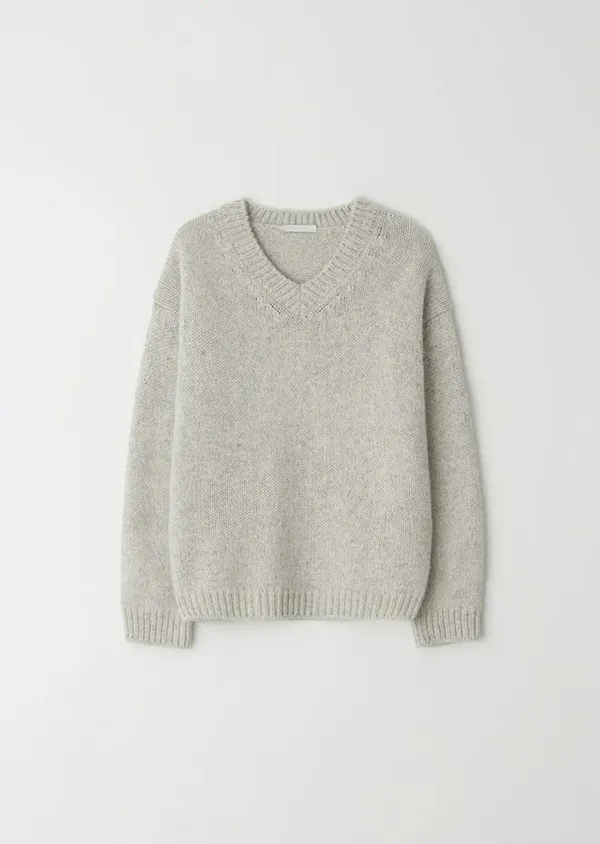 [40%] baby alpaca V-neck kint top-melange