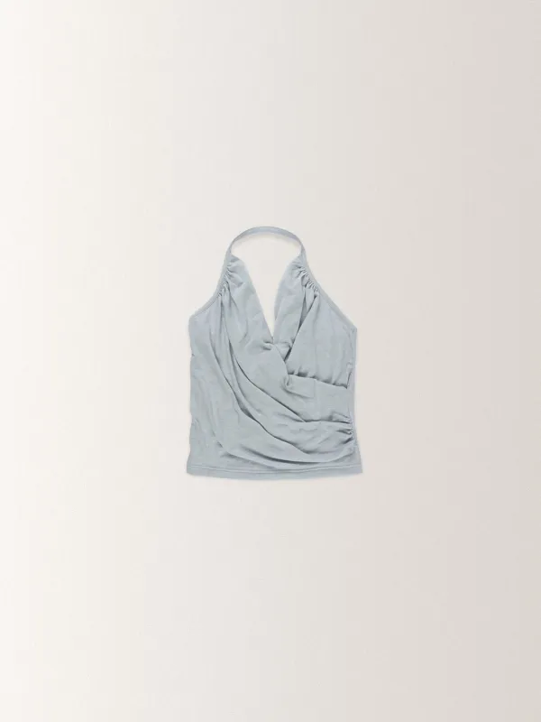 DRAPED HALTER TOP [ PALE BLUE ]