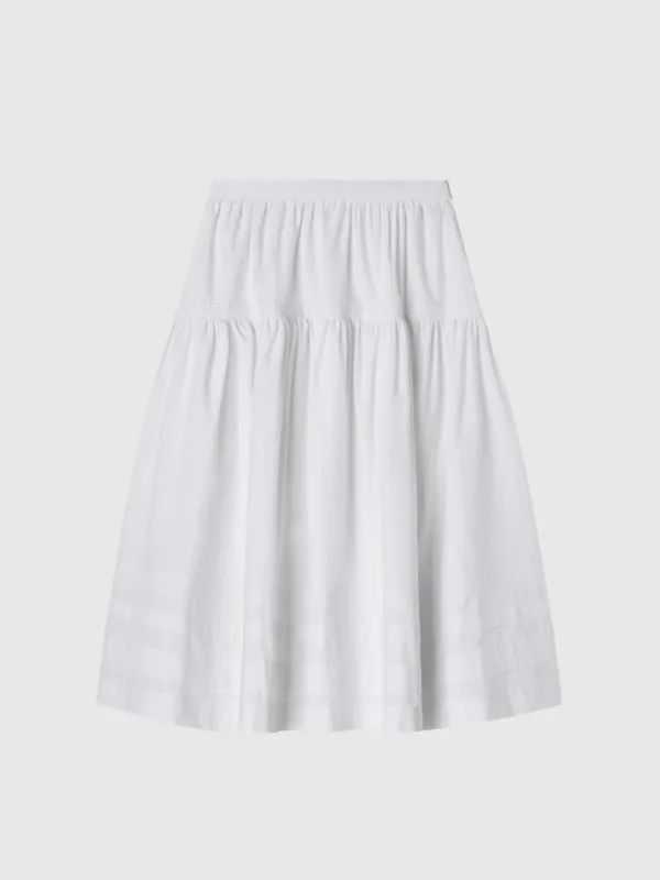 [Exclusive] Tiered Pintuck Cotton Skirt (White)
