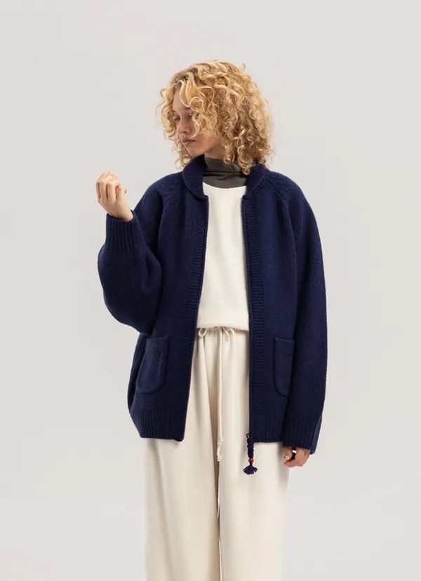 Bulky cardigan (Unisex)_Navy