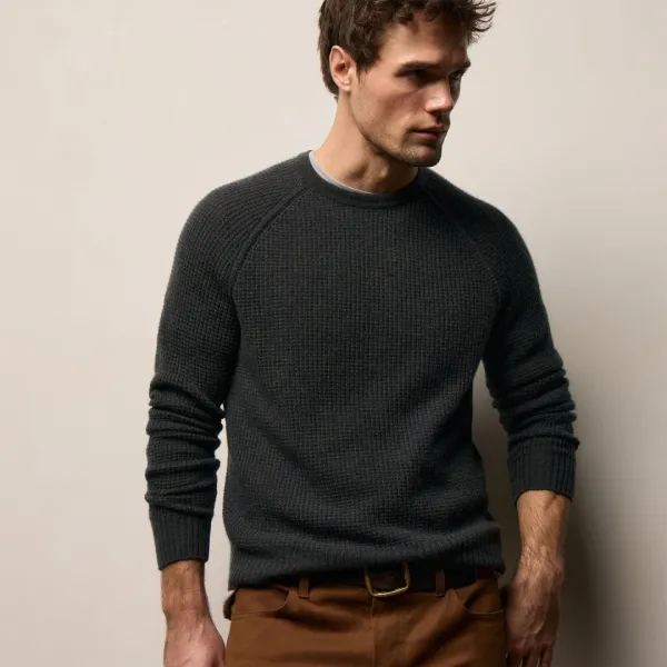 Soft Featherweight Cashmere Waffle Crew - Coal