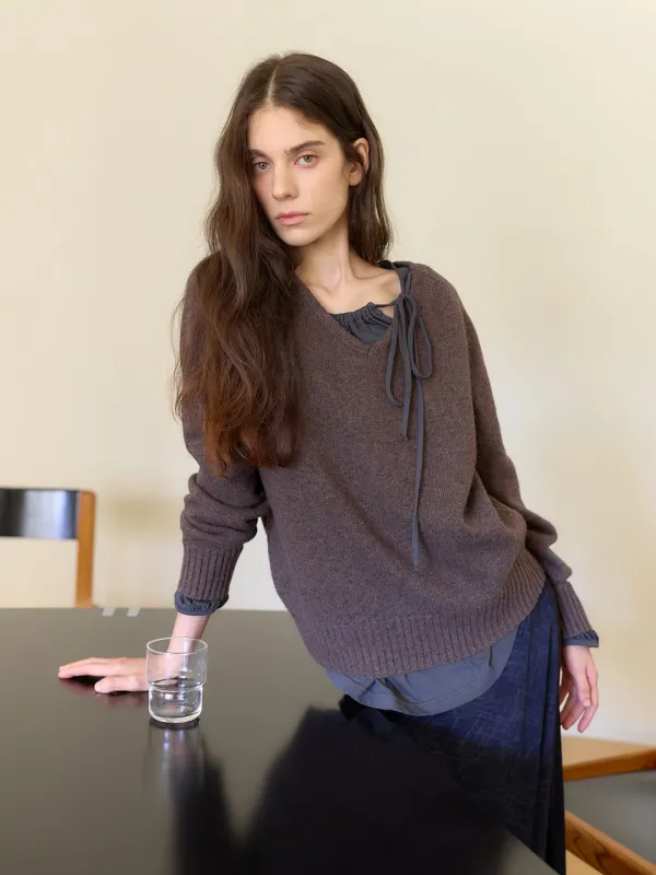 FOG V NECK KNIT [ BROWN ]