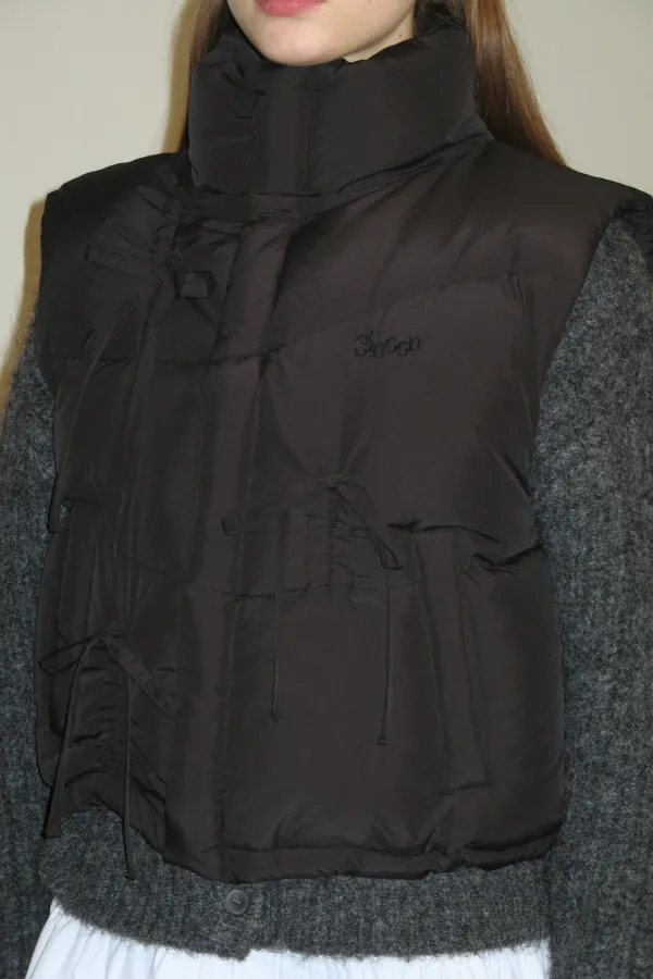 Ribbon Detail Puffer Vest (Black)