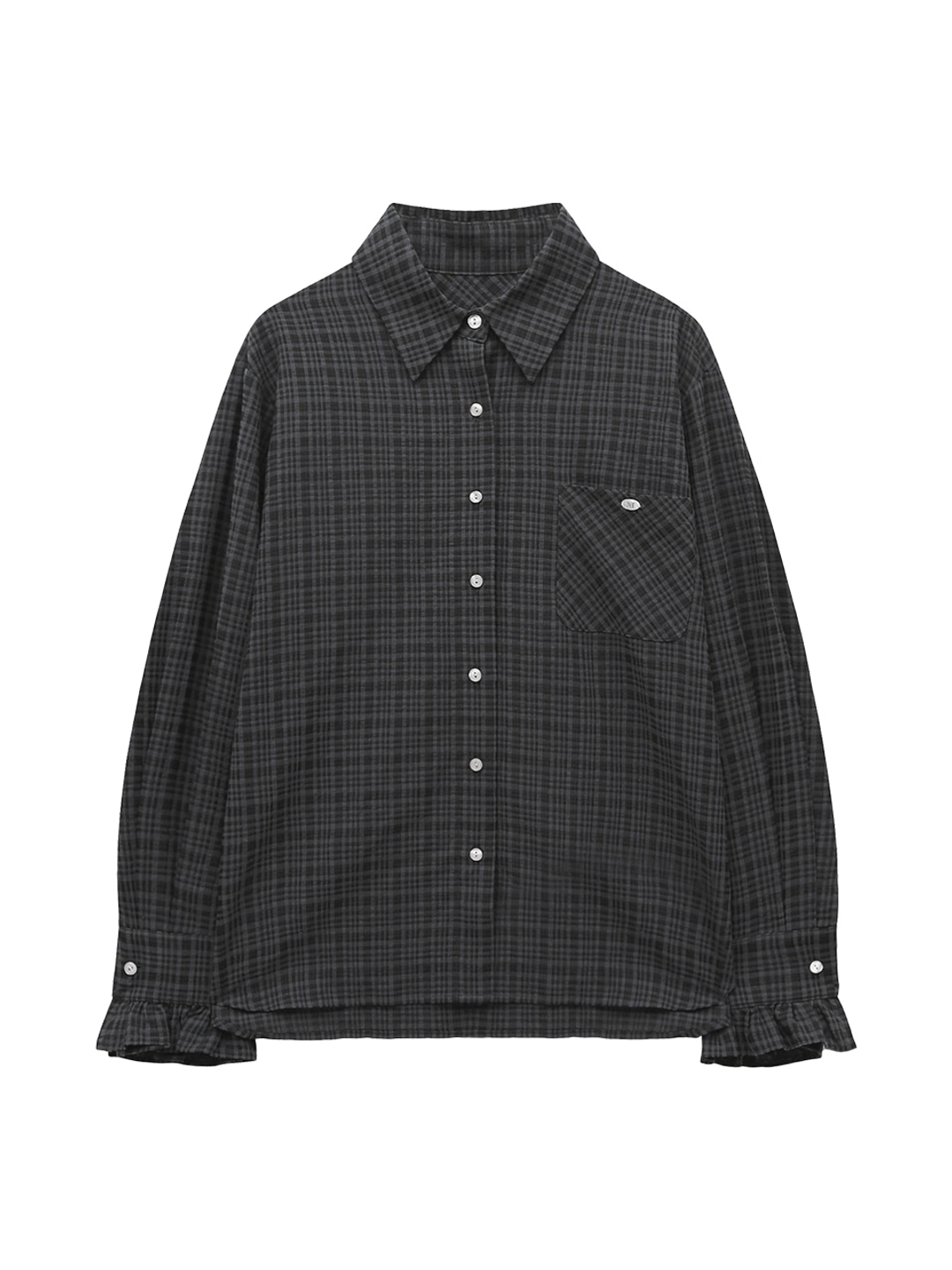 마가린핑거스 FRILL CHECK SHIRT (BLACK) 상품 이미지 1