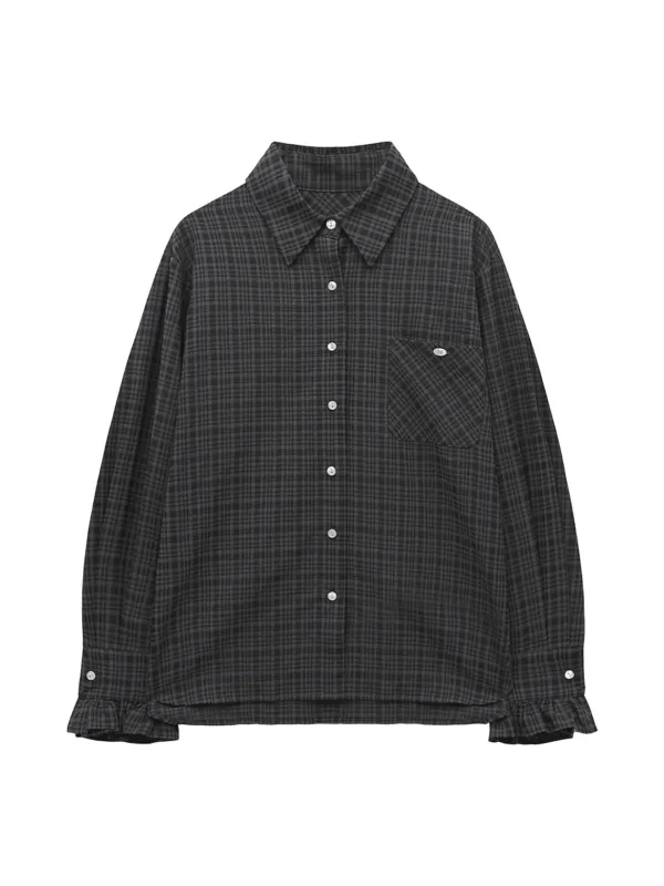 FRILL CHECK SHIRT (BLACK)