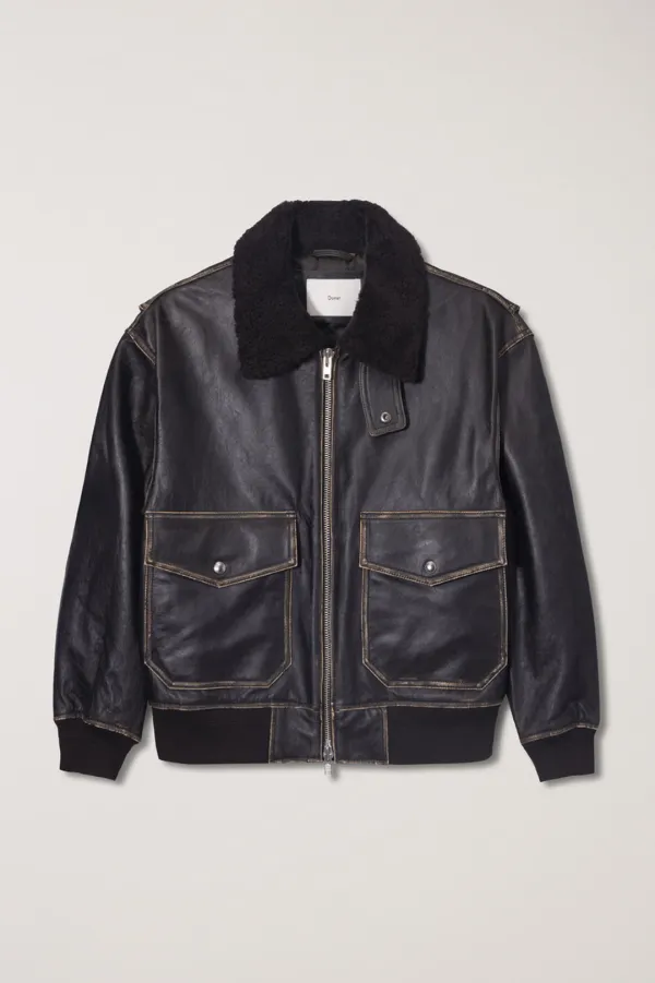 UNISEX A-2 SHEARLING COLLARED LEATHER JACKET BRUSHED BROWN_UDJU5C102W2