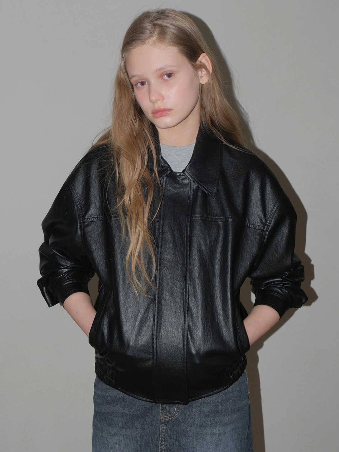 어몽 A FAUX LEATHER JUMPER_BLACK 상품 이미지 2