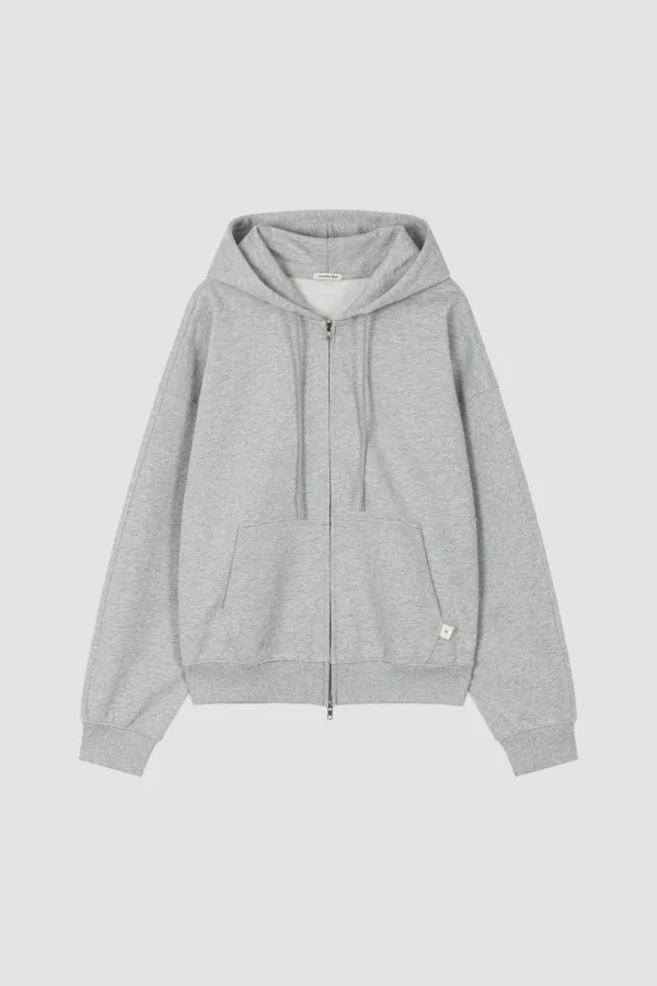 DAMAGED WASHED ZIP-UP HOODIE_MELANGE GREY