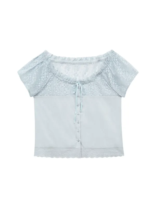 FLOWER LACE BLOUSE (LIGHT BLUE)