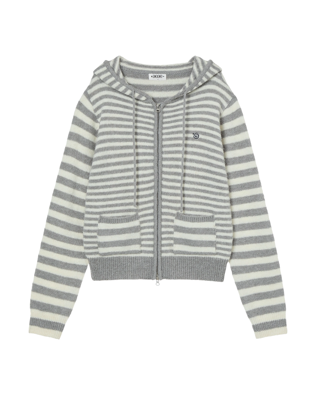 에이이에이이 STRIPE HOOD KNIT ZIP UP [LIGHT GREY] 상품 이미지 3