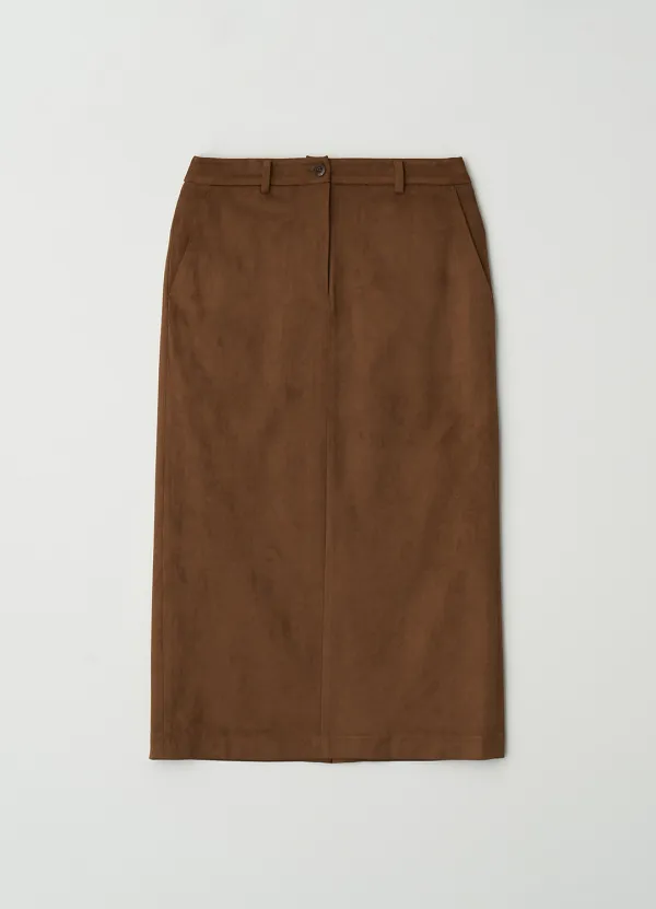 [1차] Suede H-line skirt_BROWN