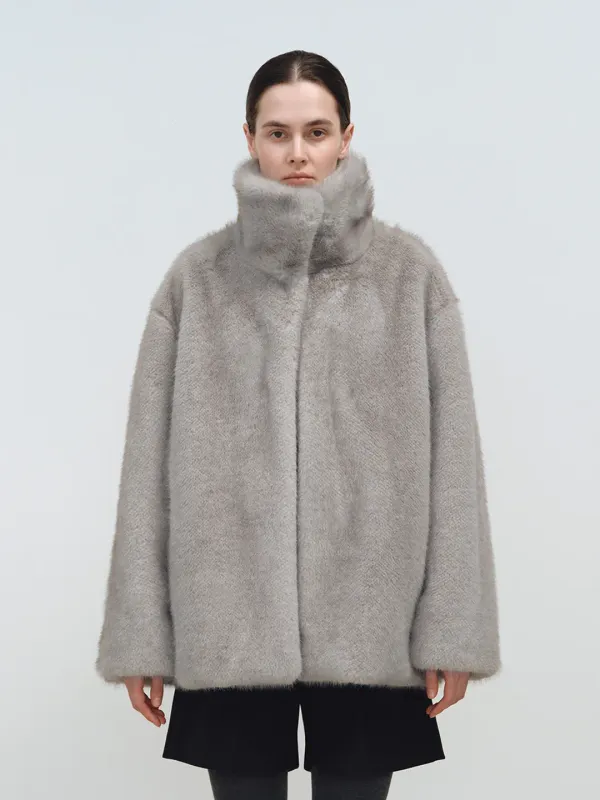 TFW HIGH NECK ECO FUR HALF JACKET_GREY