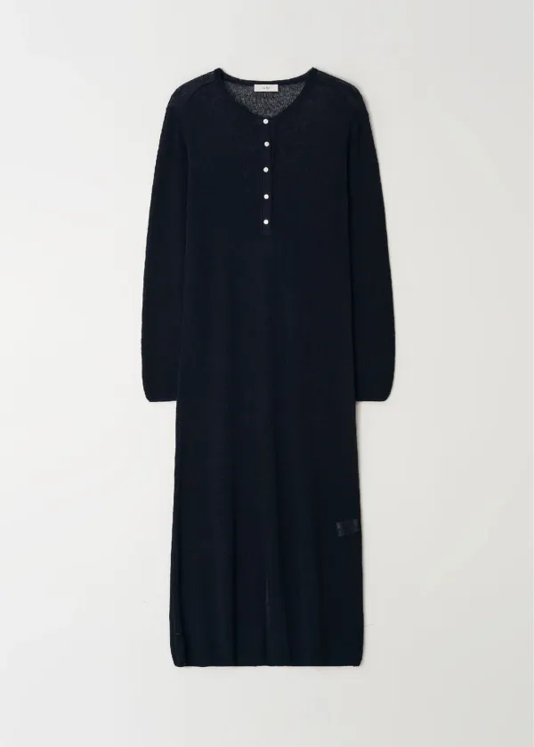 Linen Button Long Dress(Navy)