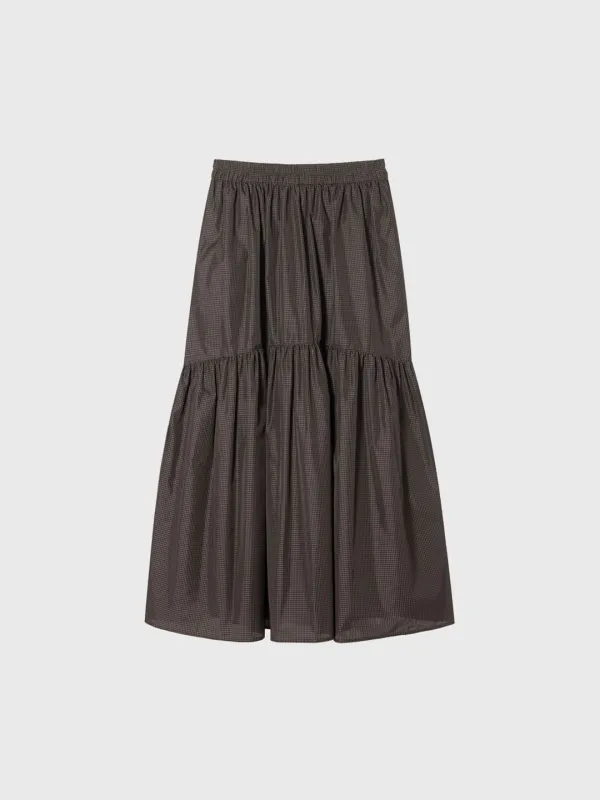 Gingham check shirring skirt