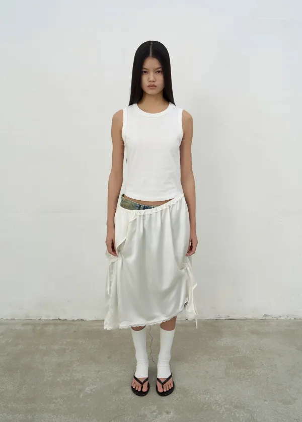 SHIRRING SLEEVELESS DRESS (WHITE)