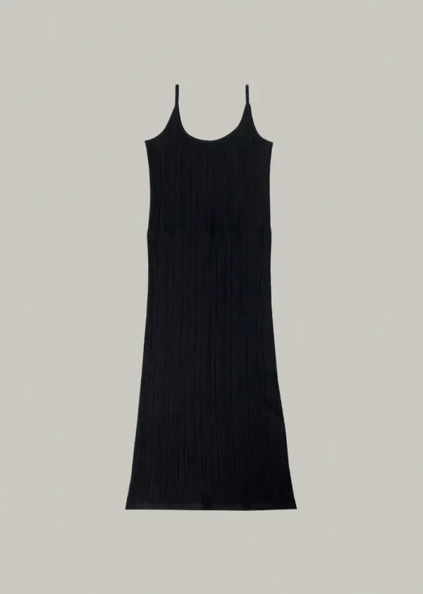 pleats long dress (black)