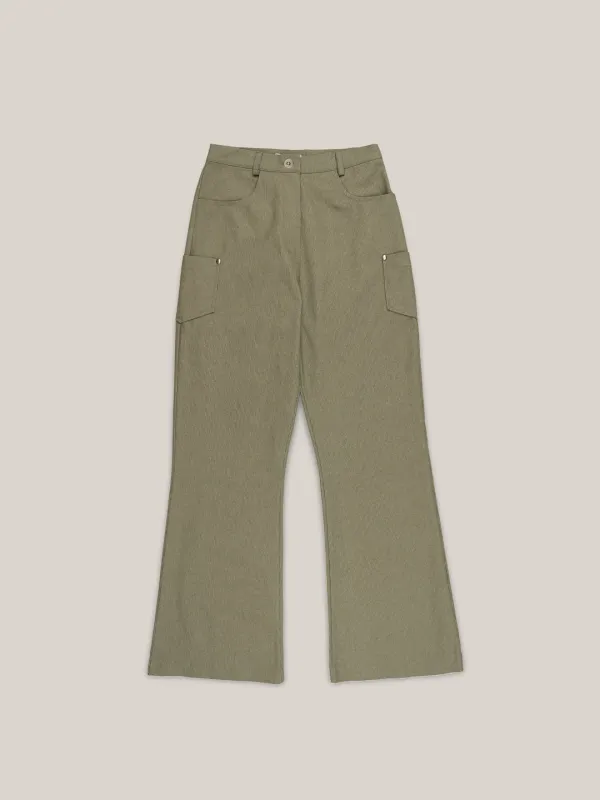 STRIPE STUD PANTS  [ KHAKI ]