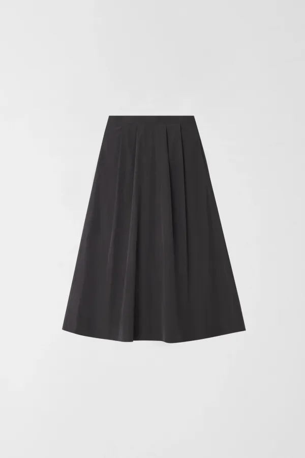 WIND PIN-TUCK FLARE SKIRT_CHARCOAL_OE2C2MSK40CHL