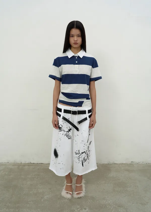STRIPED OPEN COLLAR TOP (BLUE)