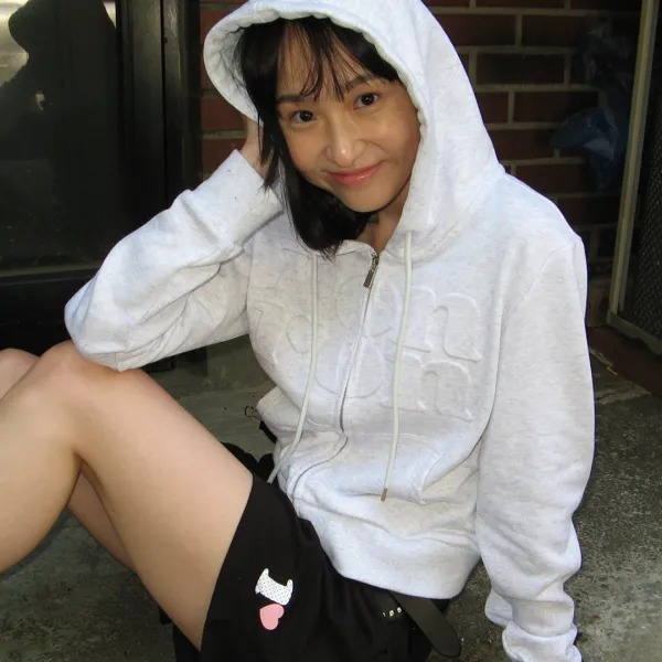 EMBOSSED LOGO HOODED ZIP UP WHITE MELANGE