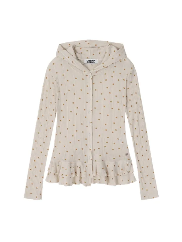 DOT FRILL SHEER HOOD CARDIGAN_BEIGE
