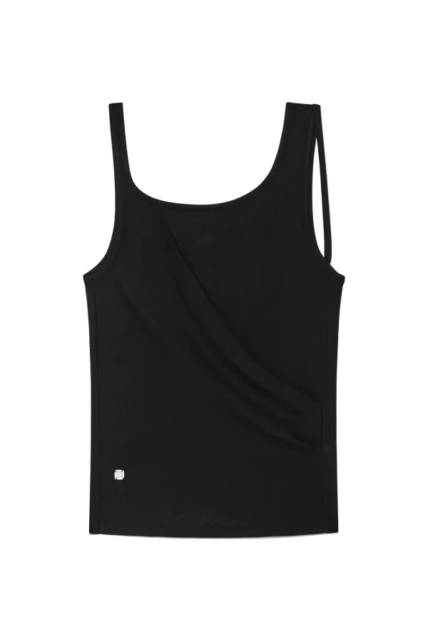 UNBALANCE TUCK SLEEVELESS TOP IN BLACK