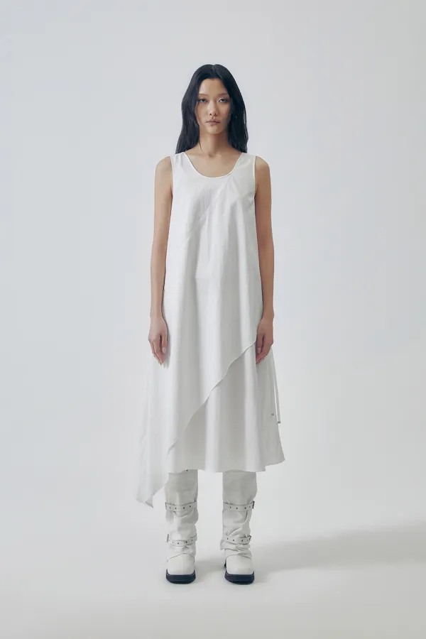 Layered Asymmetric Draped Dress [ White ]