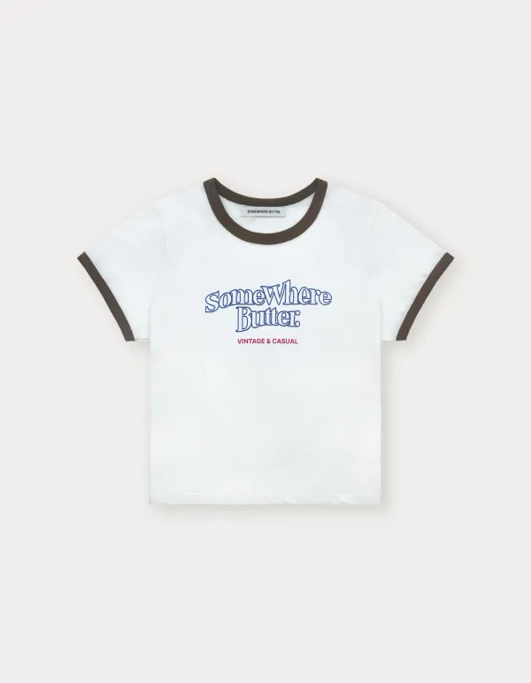 6.12 출고 Wave Logo Ringer Top - Ivory(Brown)