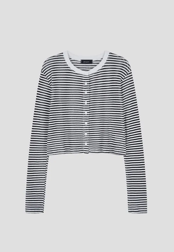 frill sleeve crop cardigan stripe