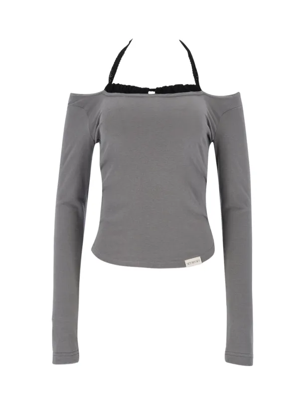 LACE HALTERNECK TEE (GREY)