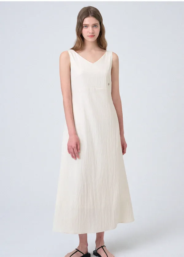  [44-120]  Linda Flare Long Dress  린다 플레어 롱 드레스 (여름-데일리룩-출근룩-하객룩-격식룩-고급-어깨끈조절-슬리브리스-롱원피스-플레어-어깨스트랩-브이넥-자체제작-빅사이즈) 