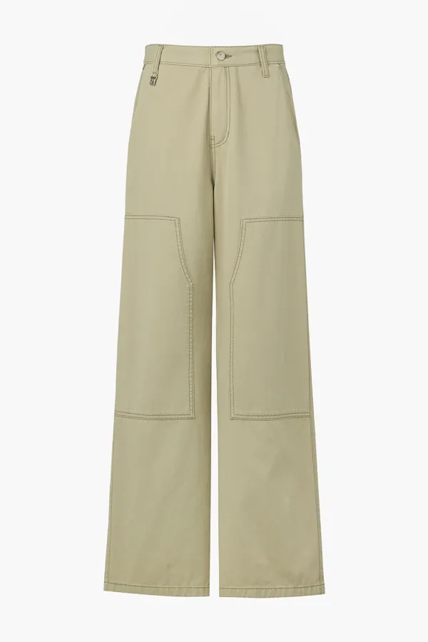Semi Wide Work Denim Pants, Olive