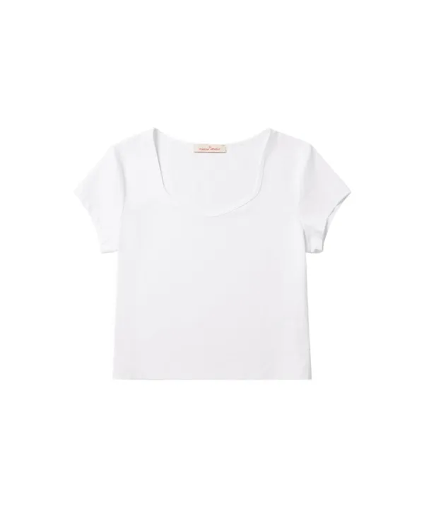 A3532 에센셜 다이아 넥 티셔츠_White
