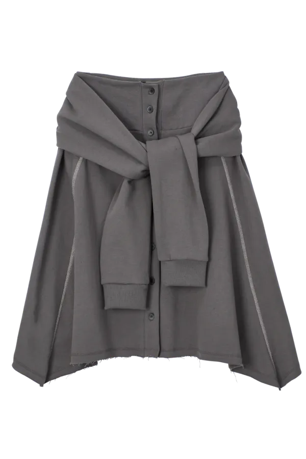 COTTON TIED SKIRT_CHARCOAL